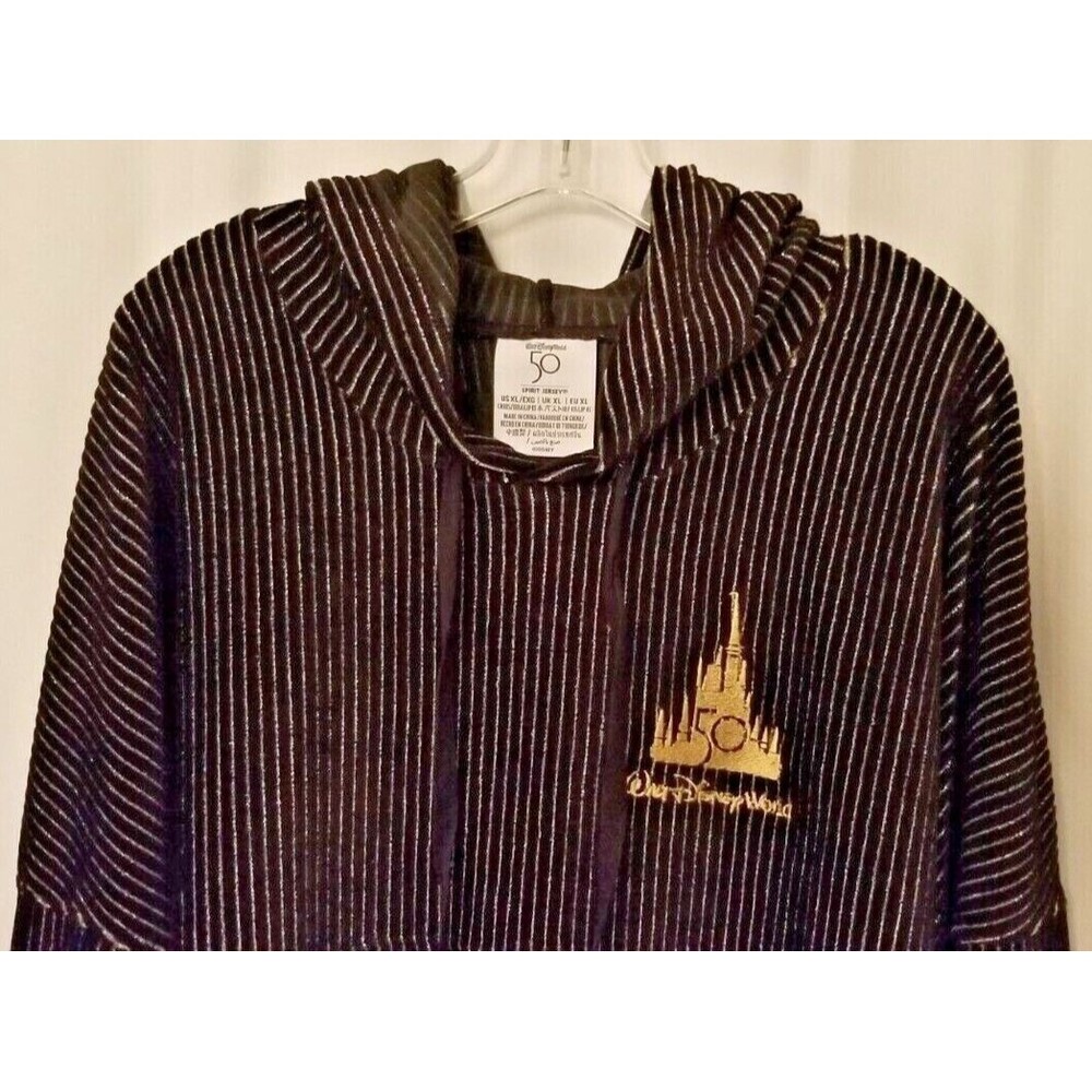 Disney Spirit Hoodie 50th Anniversary Black + Metallic Gold Stripe New Size XL
